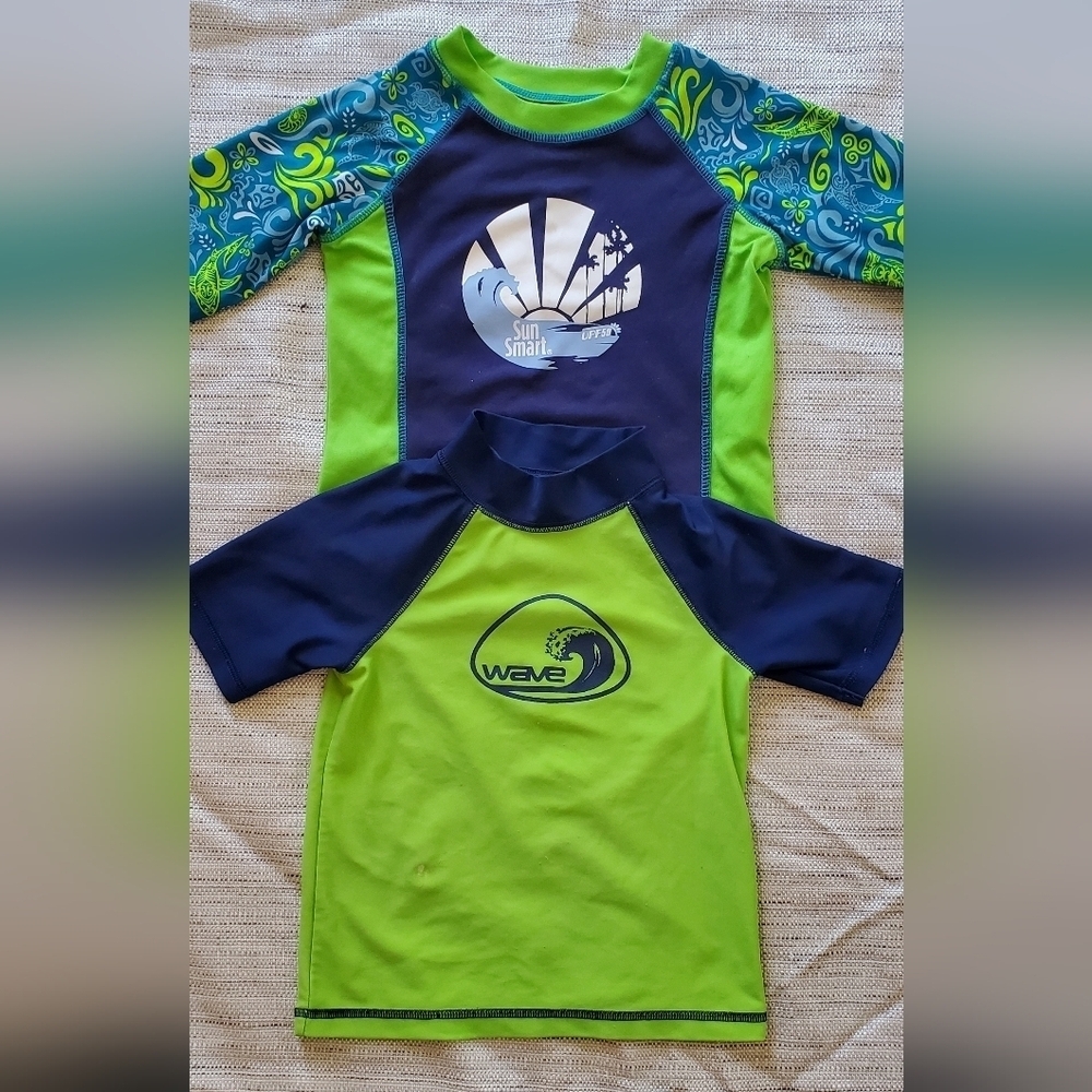 Kids Swim Shirt Set - Neon Green & Blue SPF Lot Of 2 Size 3T Bundle Pool Beach